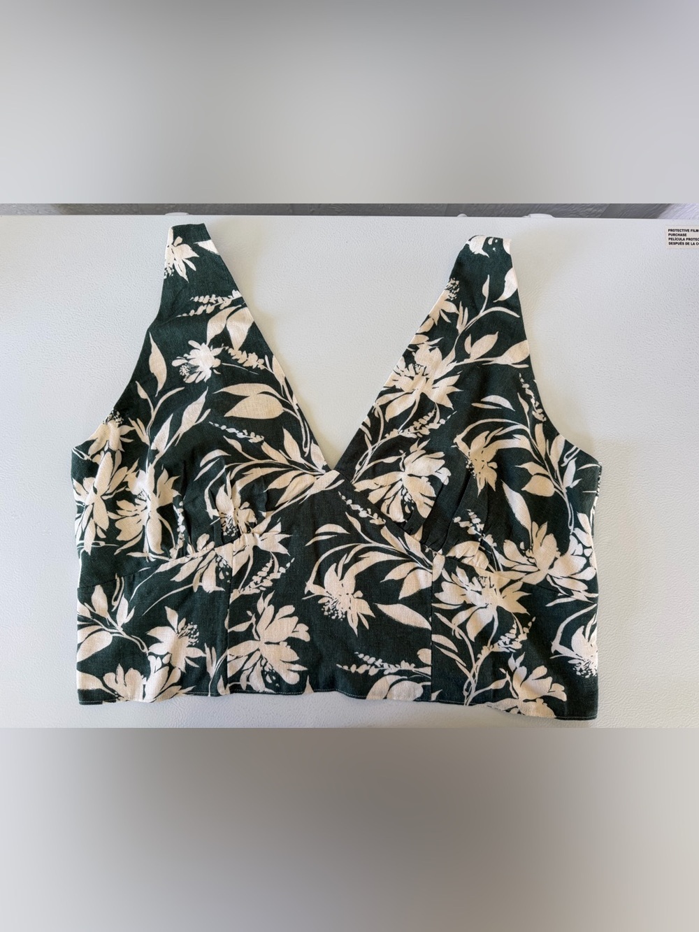 Abercrombie & Fitch Floral Linen Blend Crop Top XXL Green Ivory Sleeveless
